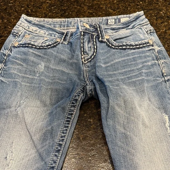 Miss Me 26x31 Distressed Boot Cut Blue Jeans - Picture 1 of 9